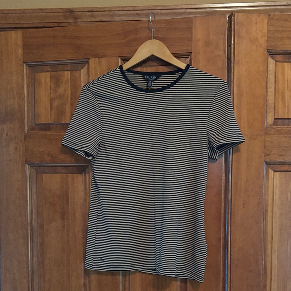 Ralph Lauren Black and Tan Striped Short Sleeve Tee